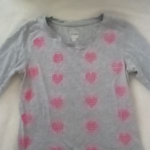 Gray long sleeve girl's tee with pink rhinestone hearts So child's size 10